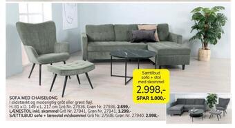 Daells Bolighus Sættilbud sofa + lænestol m/skammel tilbud