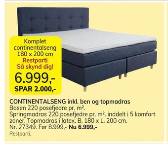 Daells Bolighus Continentalseng inkl. ben og topmadras tilbud