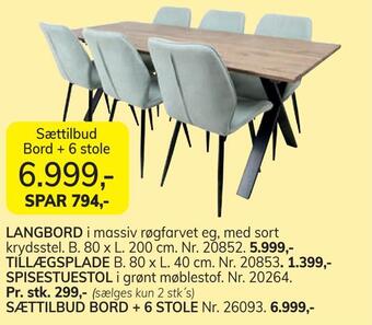 Daells Bolighus Sættilbud bord + 6 stole tilbud