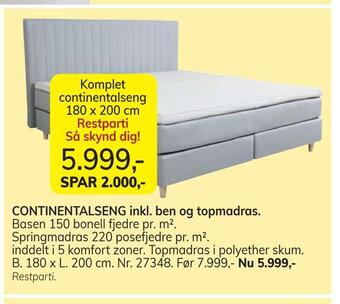 Daells Bolighus Continentalseng inkl. ben og topmadras tilbud