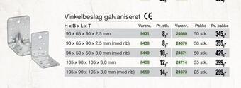 Vinkelbeslag galvaniseret