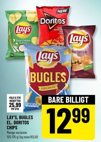 Løvbjerg LAY'S, BUGLES EL. DORITOS CHIPS tilbud