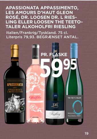 MENY Apassionata appassimento, les amours d'haut gleon rosé, dr. loosen dr. l riesling eller loosen the teetotaler alkoholfri ries tilbud