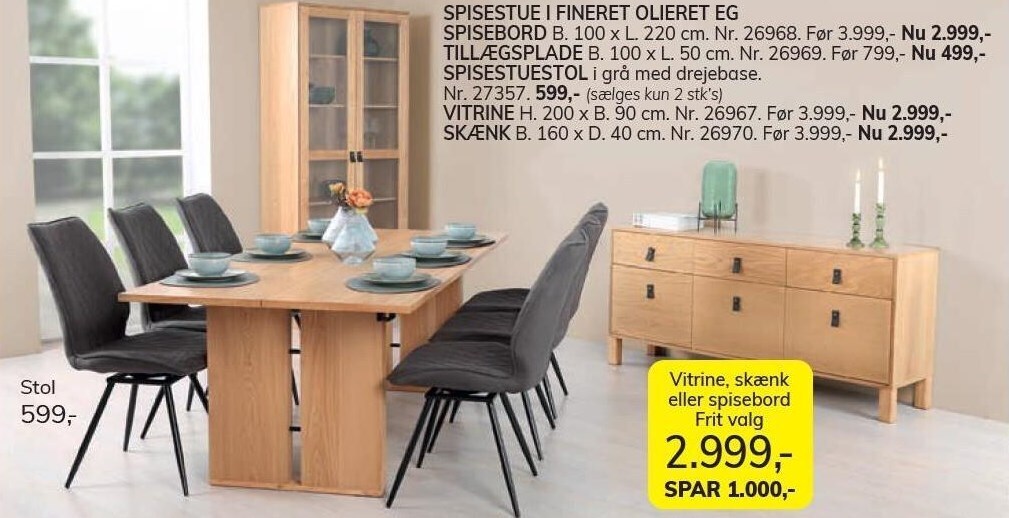 Daells Bolighus Spisesbord, tillægsplade, spisestuestol, vitrine el. skænk tilbud