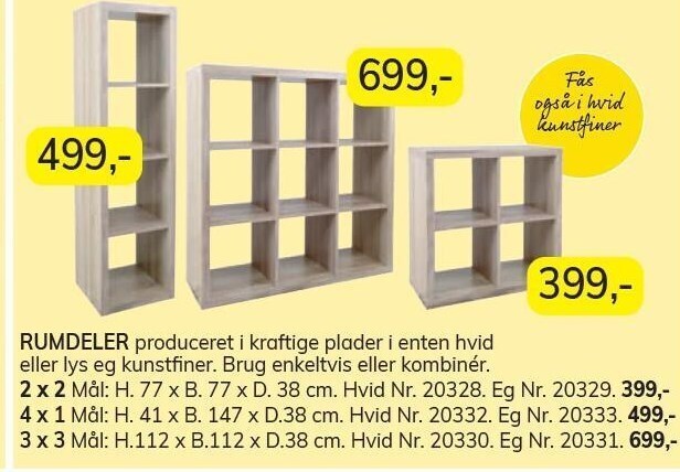 Daells Bolighus Rumdeler flere varianter tilbud