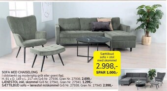 Daells Bolighus Sættilbud sofa + stol med skammel tilbud