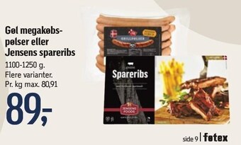 Føtex Gøl megakøbspølser eller jensens spareribs tilbud