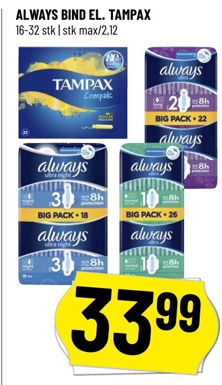 Løvbjerg ALWAYS BIND EL. TAMPAX tilbud