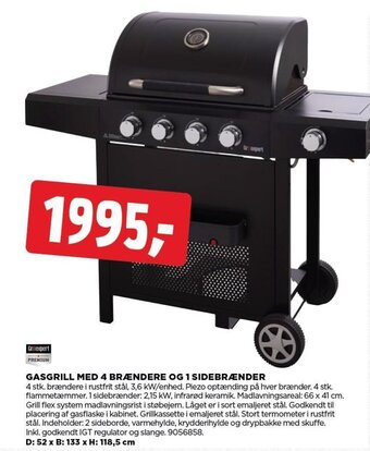 jem & fix GASGRILL MED 4 BRÆNDERE OG 1 SIDEBRÆNDER tilbud