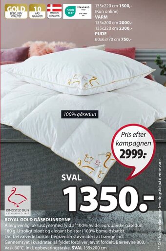 JYSK ROYAL GOLD GÅSEDUNSDYNE tilbud