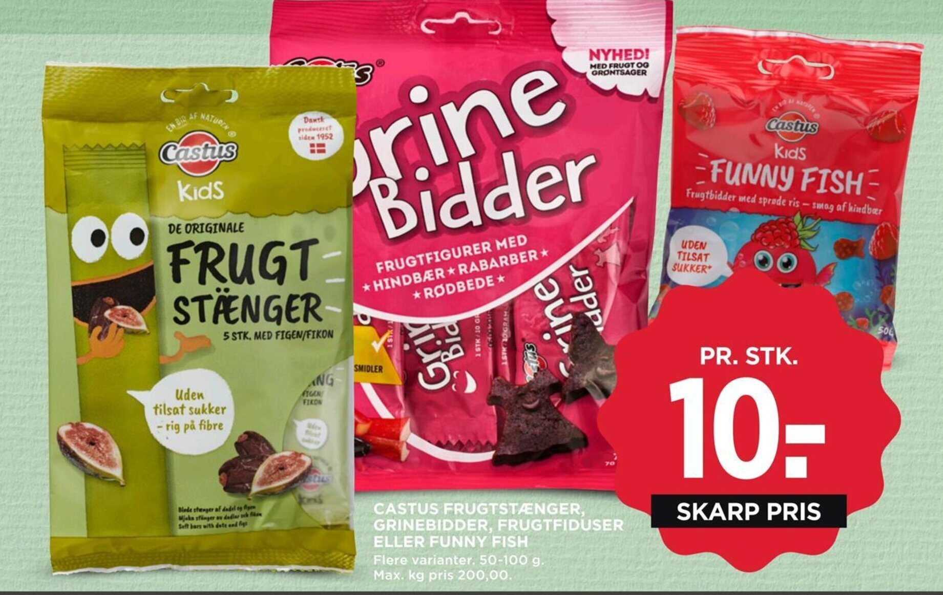 MENY CASTUS FRUGTSTÆNGER, GRINEBIDDER, FRUGTFIDUSER ELLER FUNNY FISH tilbud