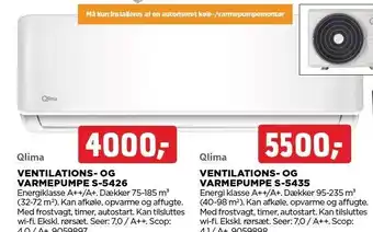 Qlima ventalions- og varmepumpe s-5426 eller s-5435