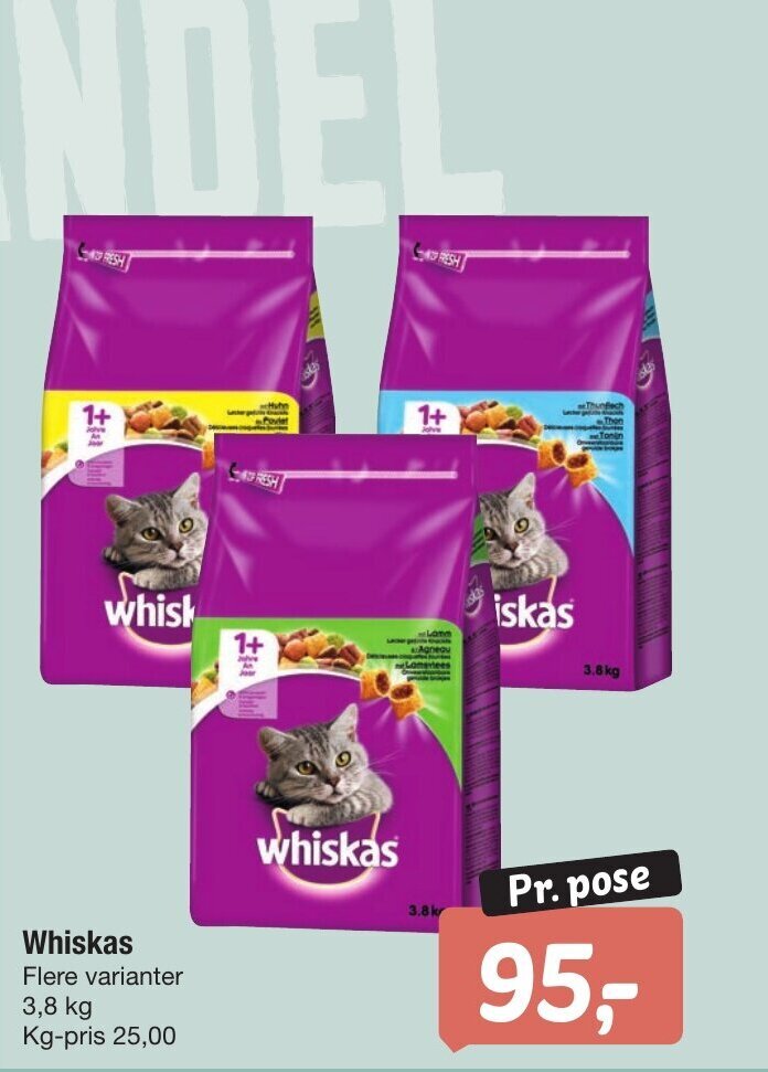 Fakta Whiskas Flere varianter 3,8 kg tilbud