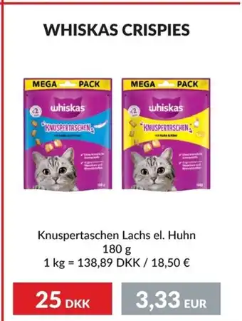 Nielsen's Discount WHISKAS CRISPIES Knuspertaschen Lachs el. Huhn 180 g tilbud
