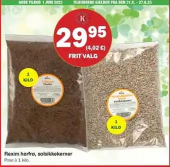 Købmandsgården Rexim hørfrø, solsikkekerner tilbud