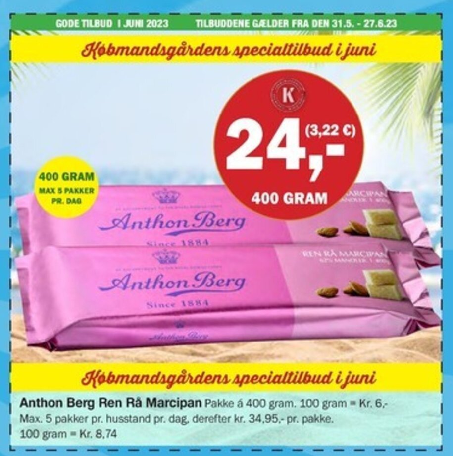Købmandsgården Anthon Berg Ren Rå Marcipan tilbud