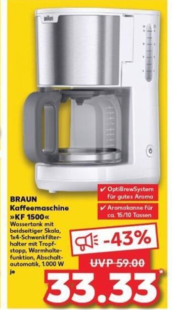 Kaufland BRAUN Kaffeemaschine >>KF 1500<< tilbud