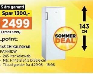 Power Point 143 cm køleskab tilbud