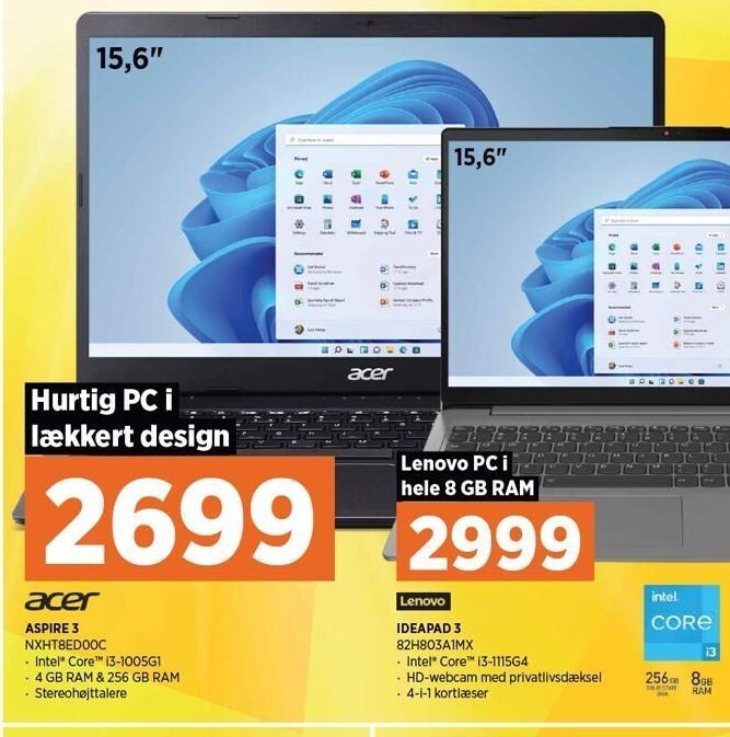 Power Acer aspire 3 15,6 eller lenovo ideapad 3 15,6 tilbud
