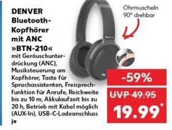 Kaufland DE DENVER Bluetooth- Kopfhörer mit ANC >>BTN-210<< tilbud