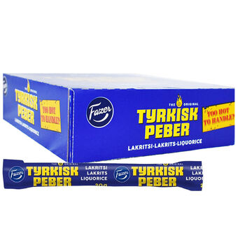 Fazer tyrkisk peber 30-pack | hel kasse slik, i form af fyldte lakridsstænger med smag af tyrkisk peber.