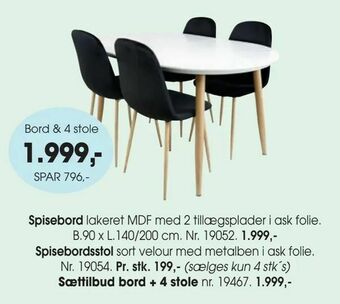 Daells Bolighus Sættilbud bord + 4 stole tilbud