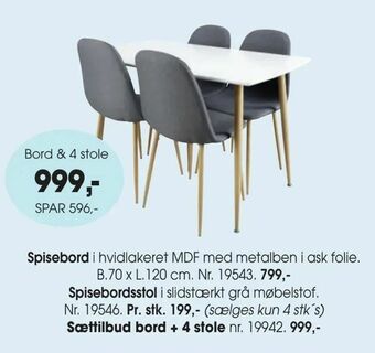 Daells Bolighus Sættilbud bord + 4 stole tilbud