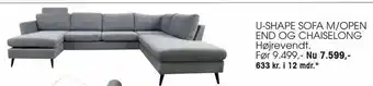 Daells Bolighus U-shape sofa m/open end og chaiselong højrevendt tilbud
