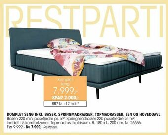 Daells Bolighus Komplet seng inkl. baser, springmadrasser, topmadrasser, ben og hovedgavl tilbud