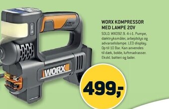 XL-BYG WORX KOMPRESSOR MED LAMPE 20V tilbud