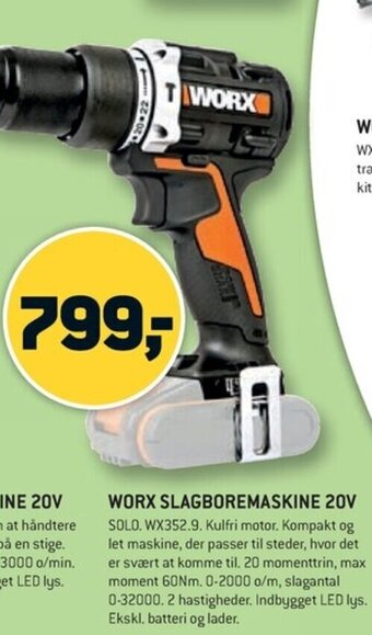 XL-BYG WORX SLAGBOREMASKINE 20V tilbud