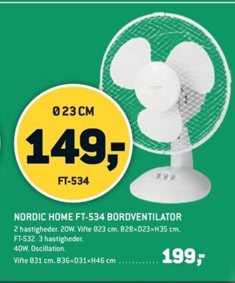 XL-BYG NORDIC HOME FT-534 BORDVENTILATOR tilbud