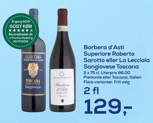 Irma Barbera d'asti superiore roberto sarotto eller la lecciaia sangiovese toscana tilbud