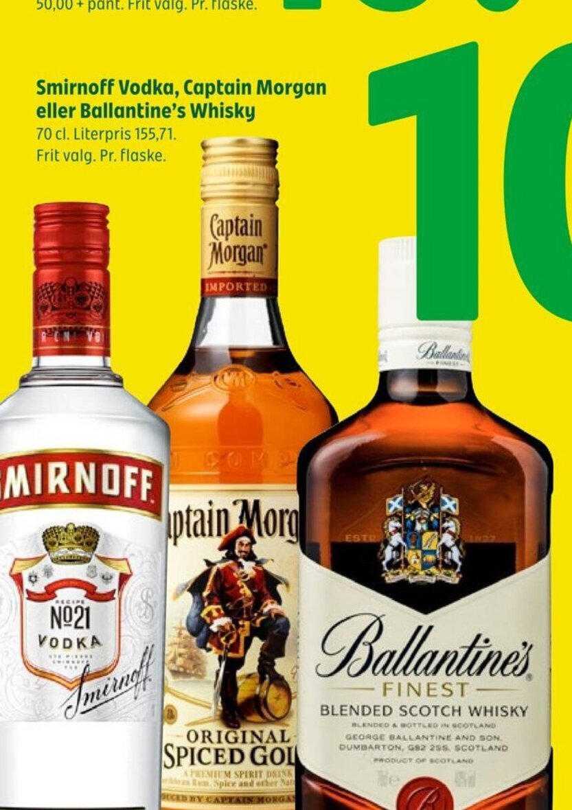 Coop 365 Smirnoff Vodka, Captain Morgan eller Ballantine's Whisky 70 cl. tilbud