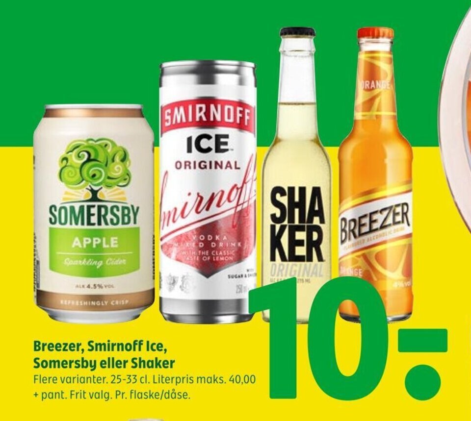 Coop 365 Breezer, Smirnoff Ice, Somersby eller Shaker tilbud