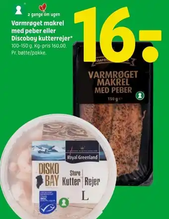 Varmrøget makrel med peber eller Discobay kutterrejer