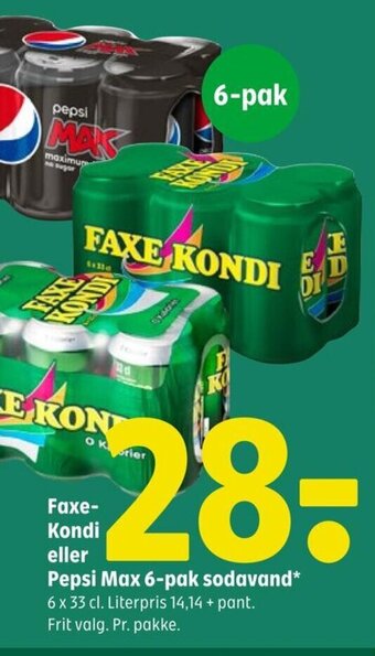 Coop 365 Faxe-Kondi eller Pepsi Max 6-pak sodavand* tilbud