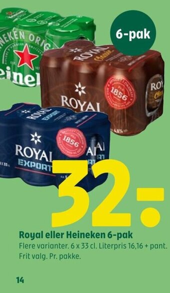 Coop 365 Royal eller Heineken 6-pak tilbud