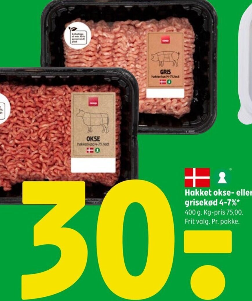 Coop 365 Hakket okse- eller grisekød 4-7%* tilbud