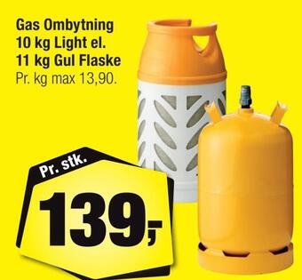 Gas ombytning 10 kg light el. 11 kg gul flaske