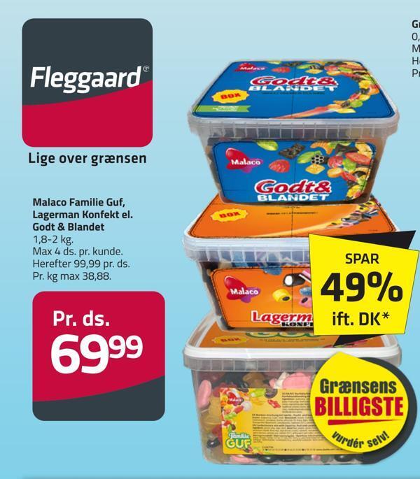 Fleggaard Malaco familie guf, lagerman konfekt el. godt & blandet tilbud