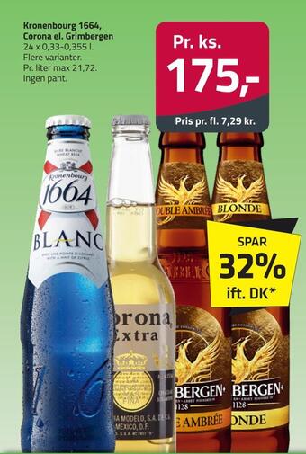 Fleggaard Kronenbourg 1664, corona el. grimbergen tilbud