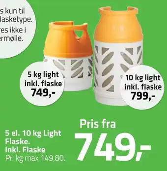 Fleggaard 5 el. 10 kg light flaske. inkl. flaske tilbud