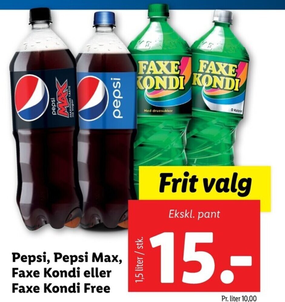 Lidl Pepsi, Pepsi Max, Faxe Kondi eller Faxe Kondi Free tilbud