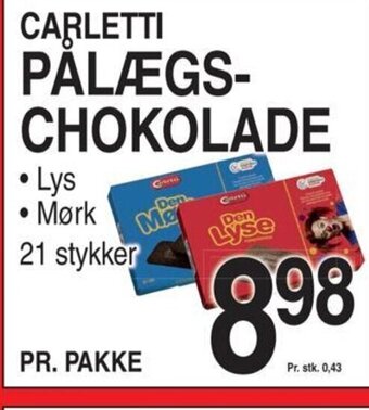 ABC Lavpris CARLETTI PÅLÆGS-CHOKOLADE tilbud
