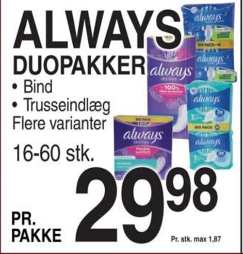 ABC Lavpris ALWAYS DUOPAKKER tilbud