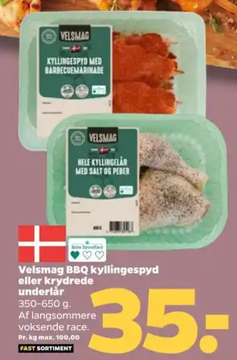 Netto Velsmag BBQ kyllingespyd eller krydrede underlår tilbud
