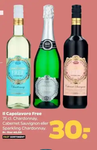 Netto Il Capolavoro Free 75 cl. Chardonnay, Cabernet Sauvignon eller Sparkling Chardonnay. tilbud