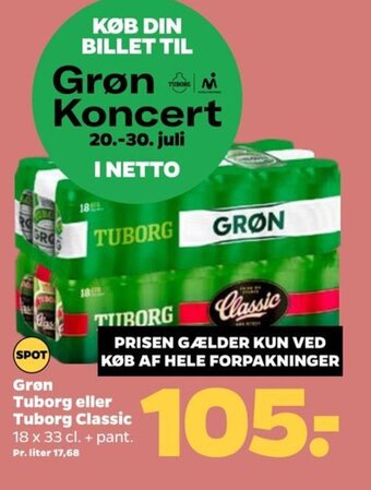 Netto Grøn Tuborg eller Tuborg Classic tilbud
