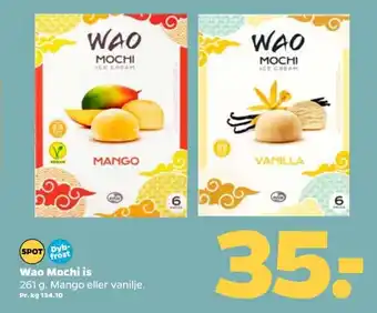 Wao Mochi is 261 g. Mango eller vanilje.
